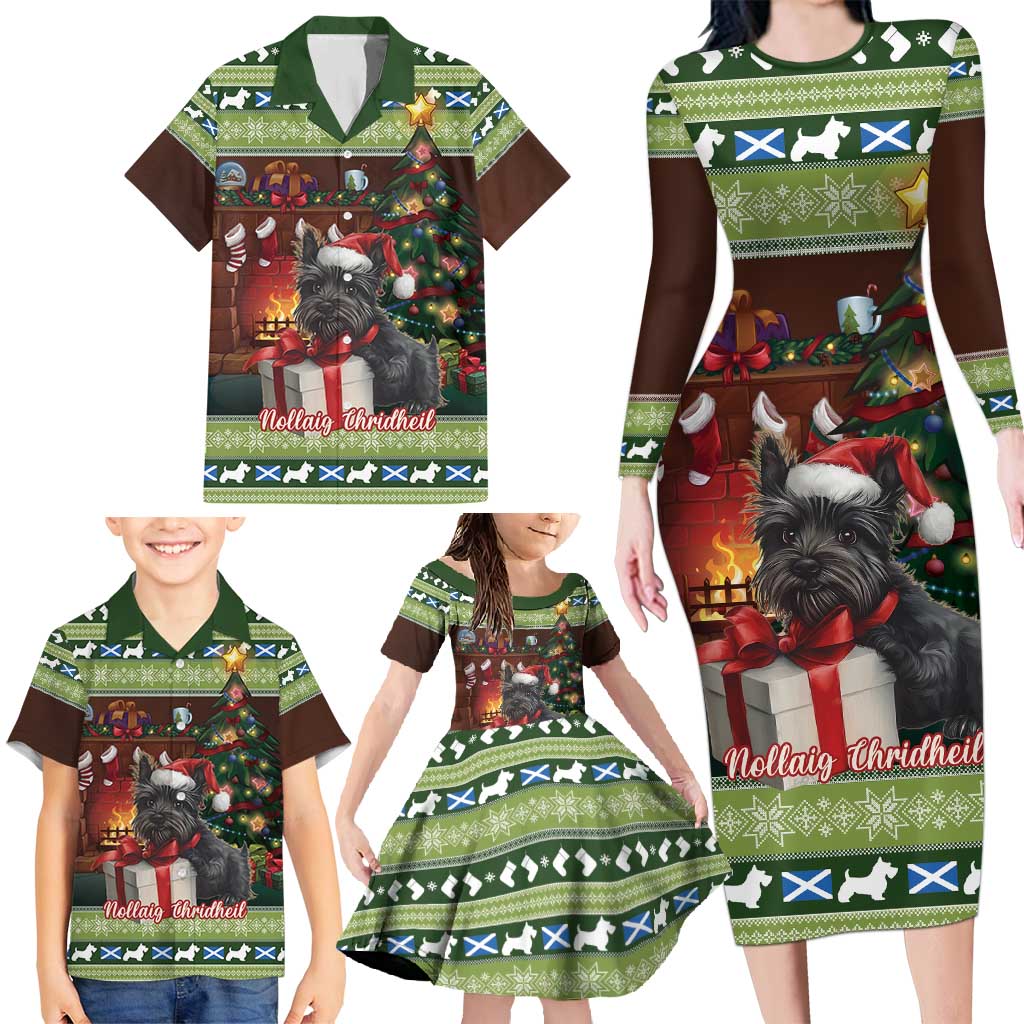 Scotland Christmas Family Matching Long Sleeve Bodycon Dress and Hawaiian Shirt Scottish Terrier - Nollaig Chridheil - Wonder Print Shop