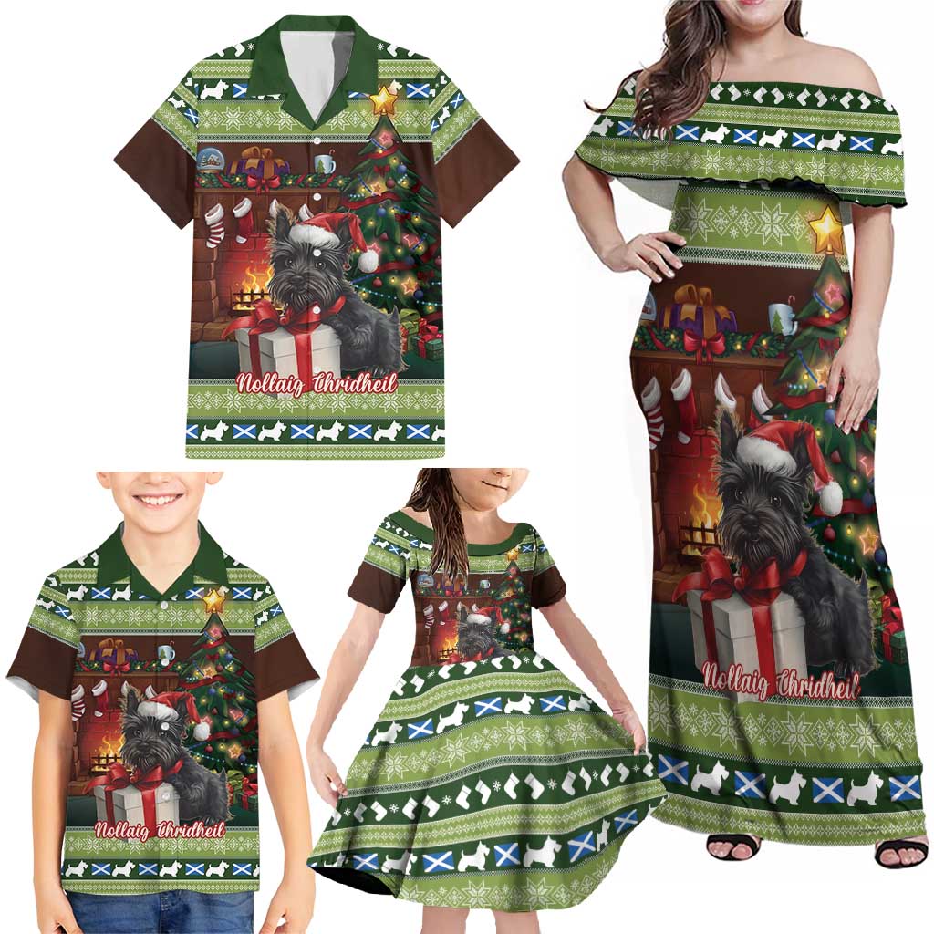 Scotland Christmas Family Matching Off Shoulder Maxi Dress and Hawaiian Shirt Scottish Terrier - Nollaig Chridheil - Wonder Print Shop