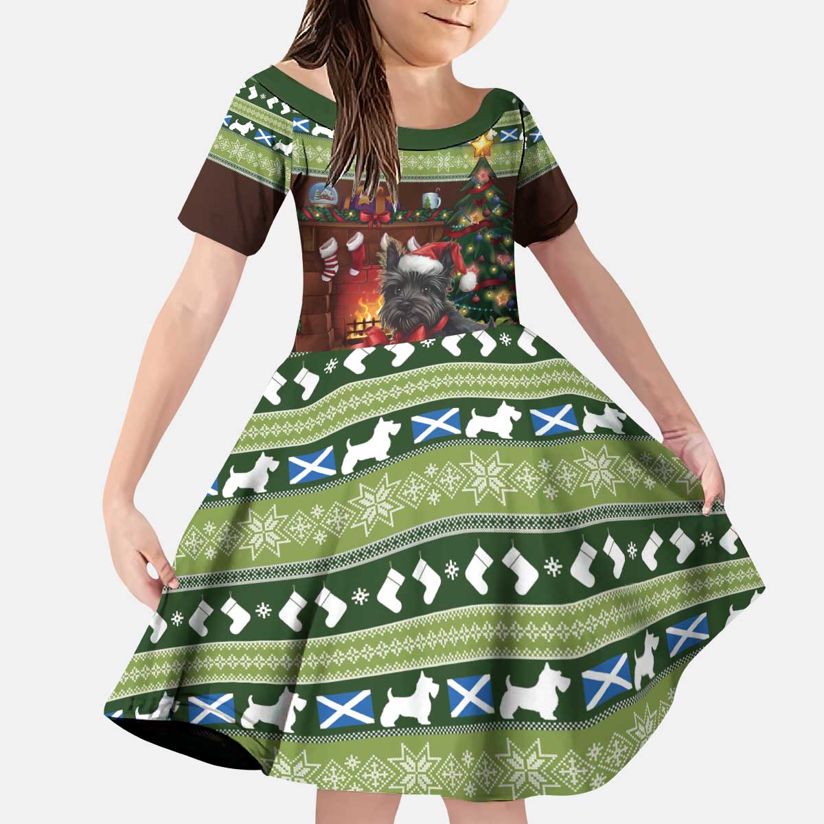 Scotland Christmas Kid Short Sleeve Dress Scottish Terrier - Nollaig Chridheil - Wonder Print Shop