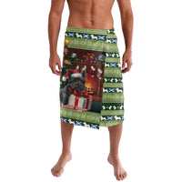 Christmas lavalava with Scottish terrier graphic, green with red and blue accents