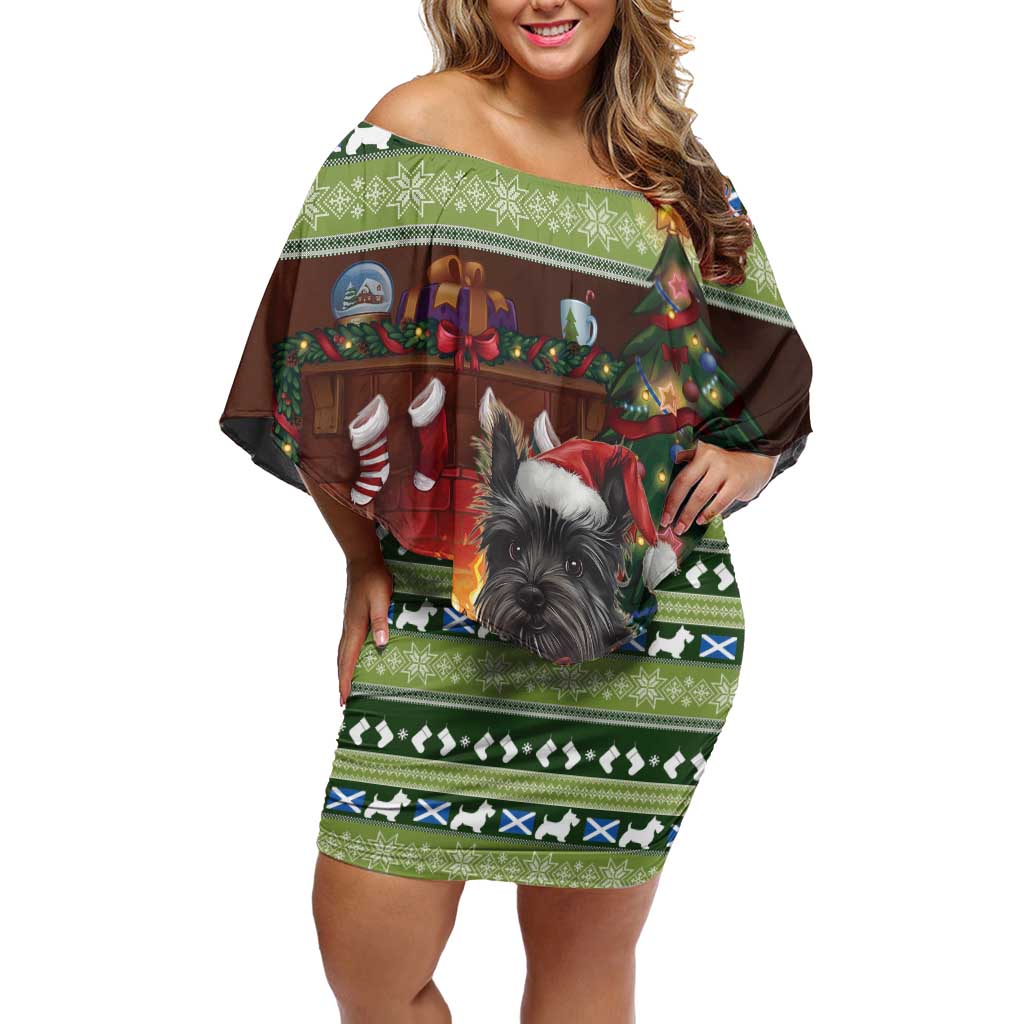 Scotland Christmas Off Shoulder Short Dress Scottish Terrier - Nollaig Chridheil - Wonder Print Shop