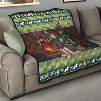 Christmas quilt throw with Scottish terrier and festive tree, green border with white and blue accents