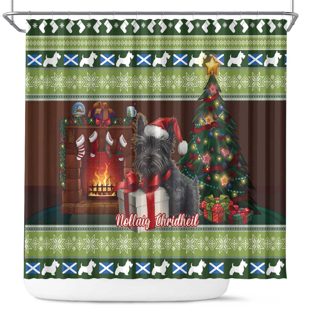 Scotland Christmas Shower Curtain Scottish Terrier - Nollaig Chridheil