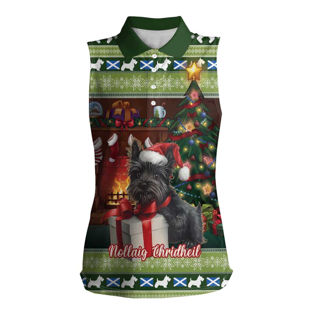 Scotland Christmas Women Sleeveless Polo Shirt Scottish Terrier - Nollaig Chridheil