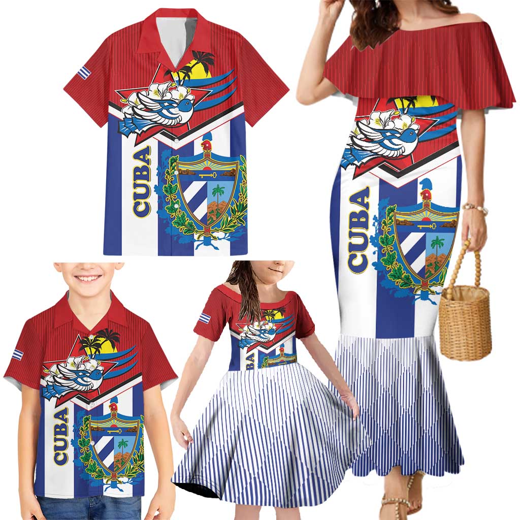 Cuba Independence Day Family Matching Mermaid Dress and Hawaiian Shirt Cuban Trogon Mix Hedychium Coronarium - Wonder Print Shop