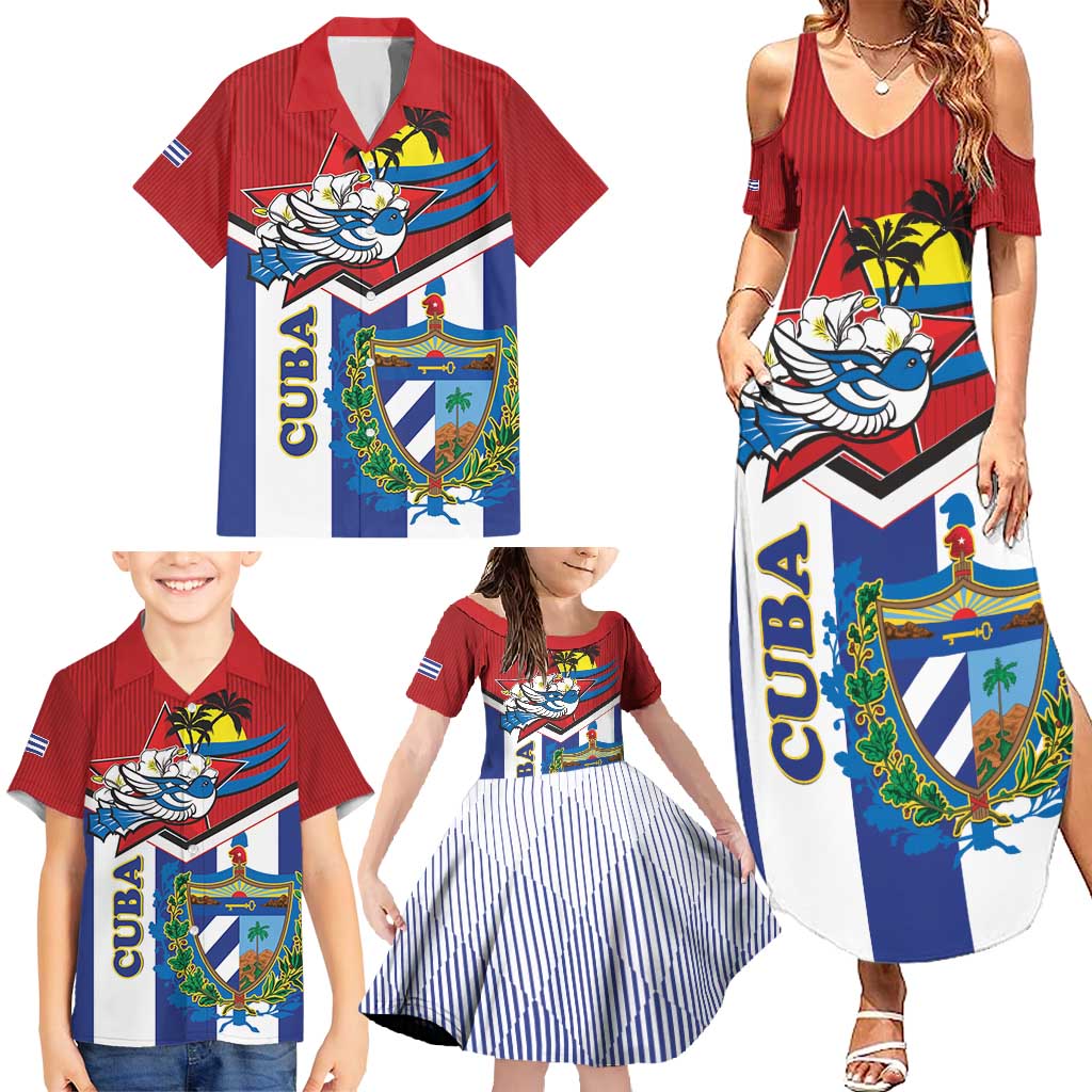 Cuba Independence Day Family Matching Summer Maxi Dress and Hawaiian Shirt Cuban Trogon Mix Hedychium Coronarium - Wonder Print Shop