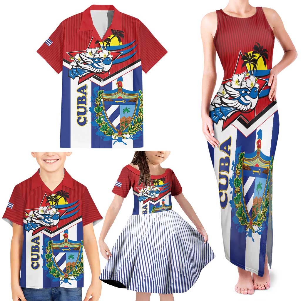 Cuba Independence Day Family Matching Tank Maxi Dress and Hawaiian Shirt Cuban Trogon Mix Hedychium Coronarium - Wonder Print Shop