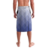 Men's blue striped board shorts with diamond pattern and elastic waist