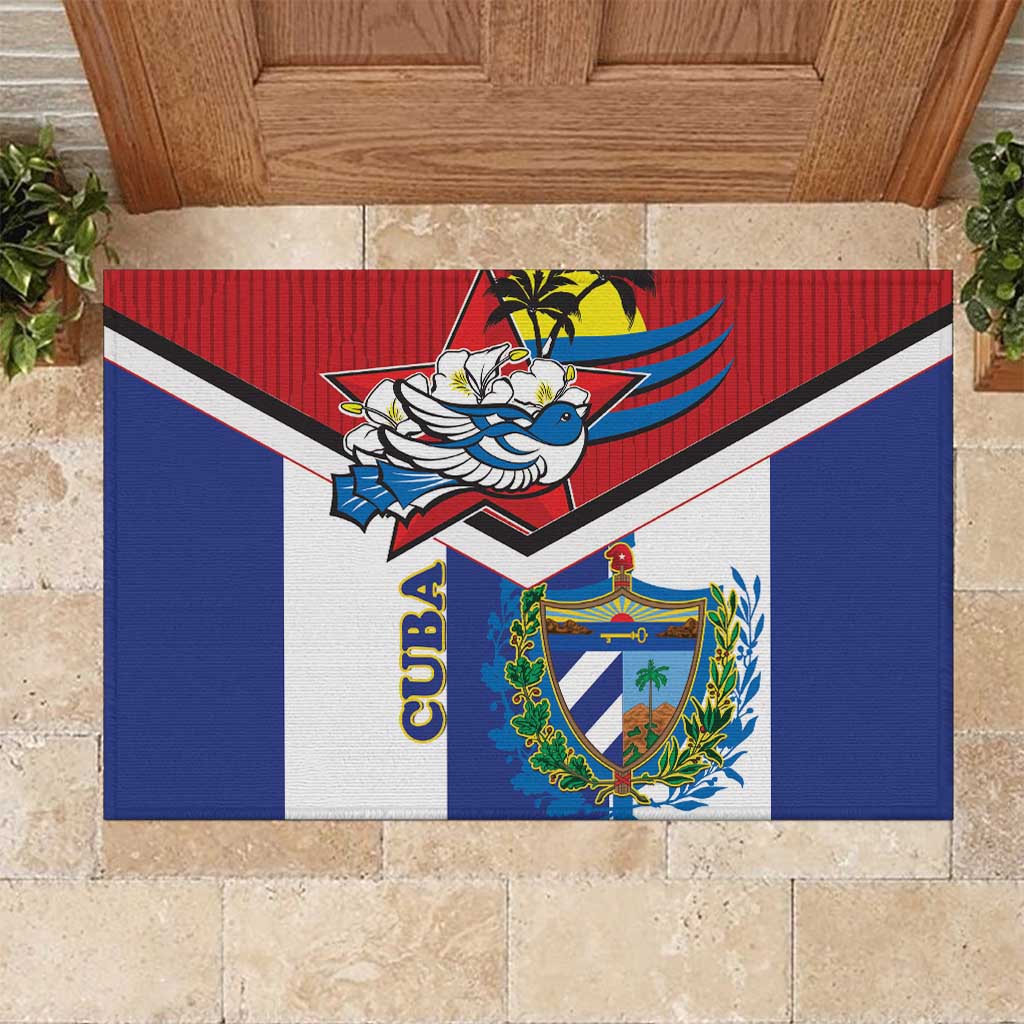 Cuba Independence Day Rubber Doormat Cuban Trogon Mix Hedychium Coronarium - Wonder Print Shop