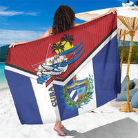 Blue, red, and white Cuba flag sarong with crest and bird graphic