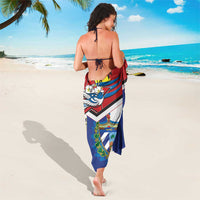 Blue and white Cuba flag sarong with red stripe and centered crest design