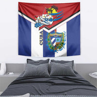 Cuba flag tapestry with central emblem, blue and red stripes, white border and bird
