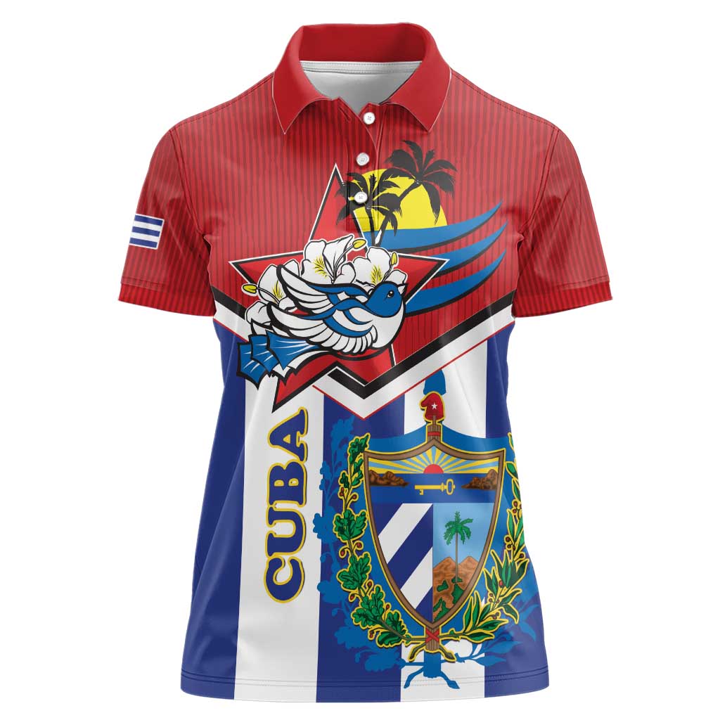 Cuba Independence Day Women Polo Shirt Cuban Trogon Mix Hedychium Coronarium - Wonder Print Shop