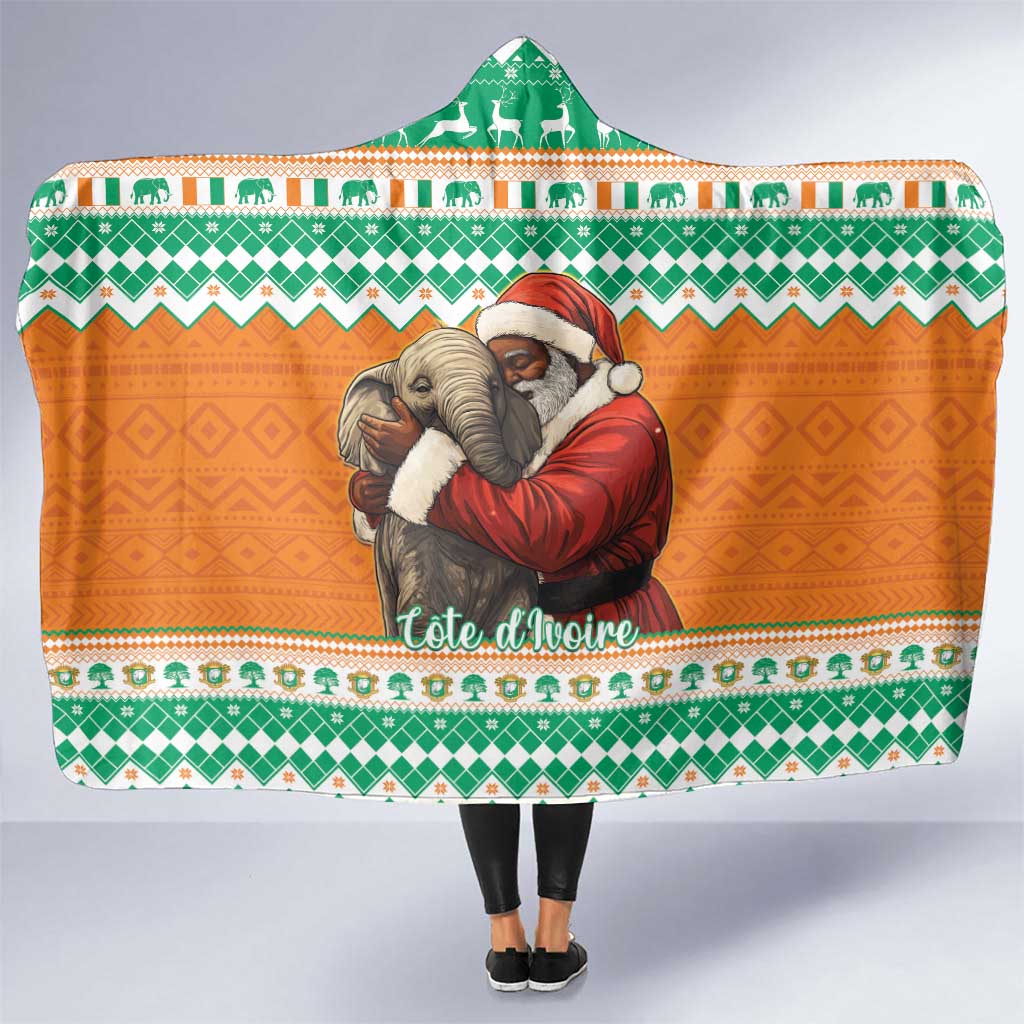 Ivory Coast Christmas Hooded Blanket Black Santa With Forest Elephant