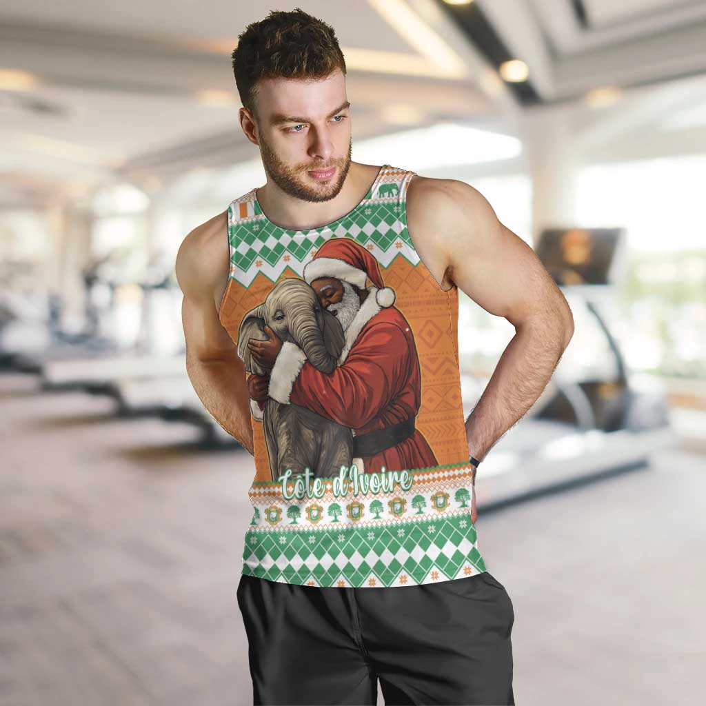 Ivory Coast Christmas Men Tank Top Black Santa With Forest Elephant - Wonder Print Shop