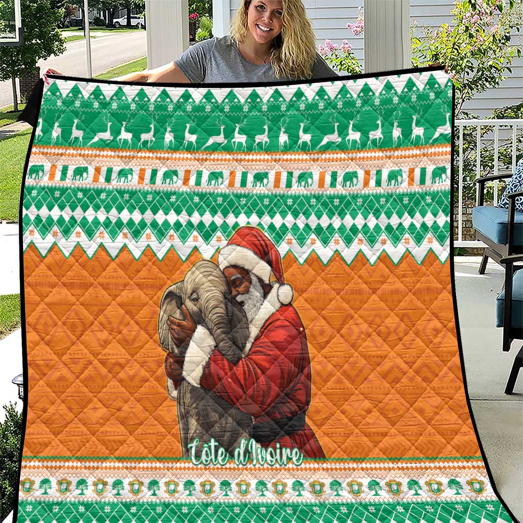 Ivory Coast Christmas Quilt Black Santa With Forest Elephant - Wonder Print Shop