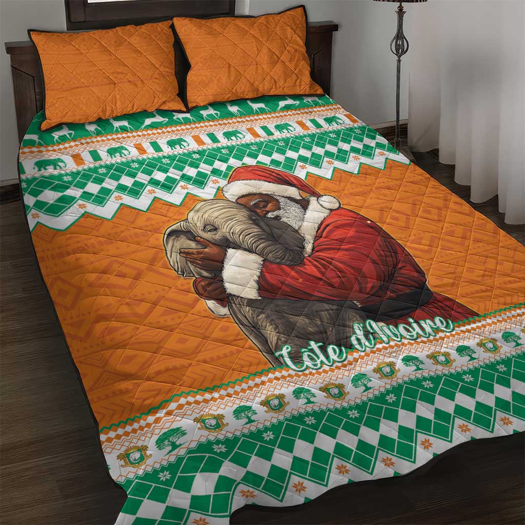 Ivory Coast Christmas Quilt Bed Set Black Santa With Forest Elephant - Wonder Print Shop