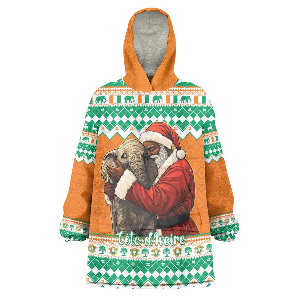 Ivory Coast Christmas Wearable Blanket Hoodie Black Santa With Forest Elephant