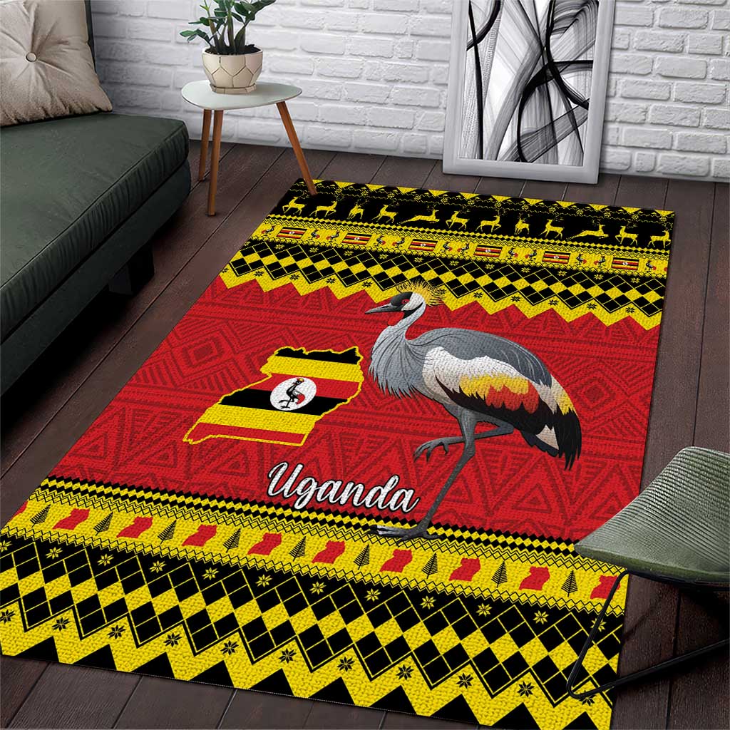 Uganda Christmas Area Rug Grey Crowned Crane With Flag Map - Wonder Print Shop