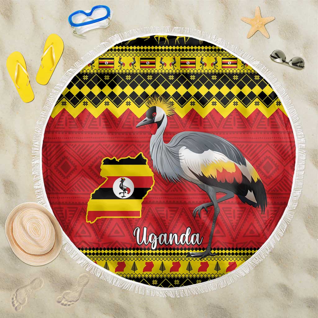 Uganda Christmas Beach Blanket Grey Crowned Crane With Flag Map - Wonder Print Shop