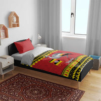 Red duvet bedding set with crowned crane and Uganda map/flag print