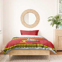Red bed bedding set with crowned crane and Uganda map/flag print