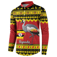 Red button-up sweatshirt with crowned crane, Uganda flag and 'Uganda' script