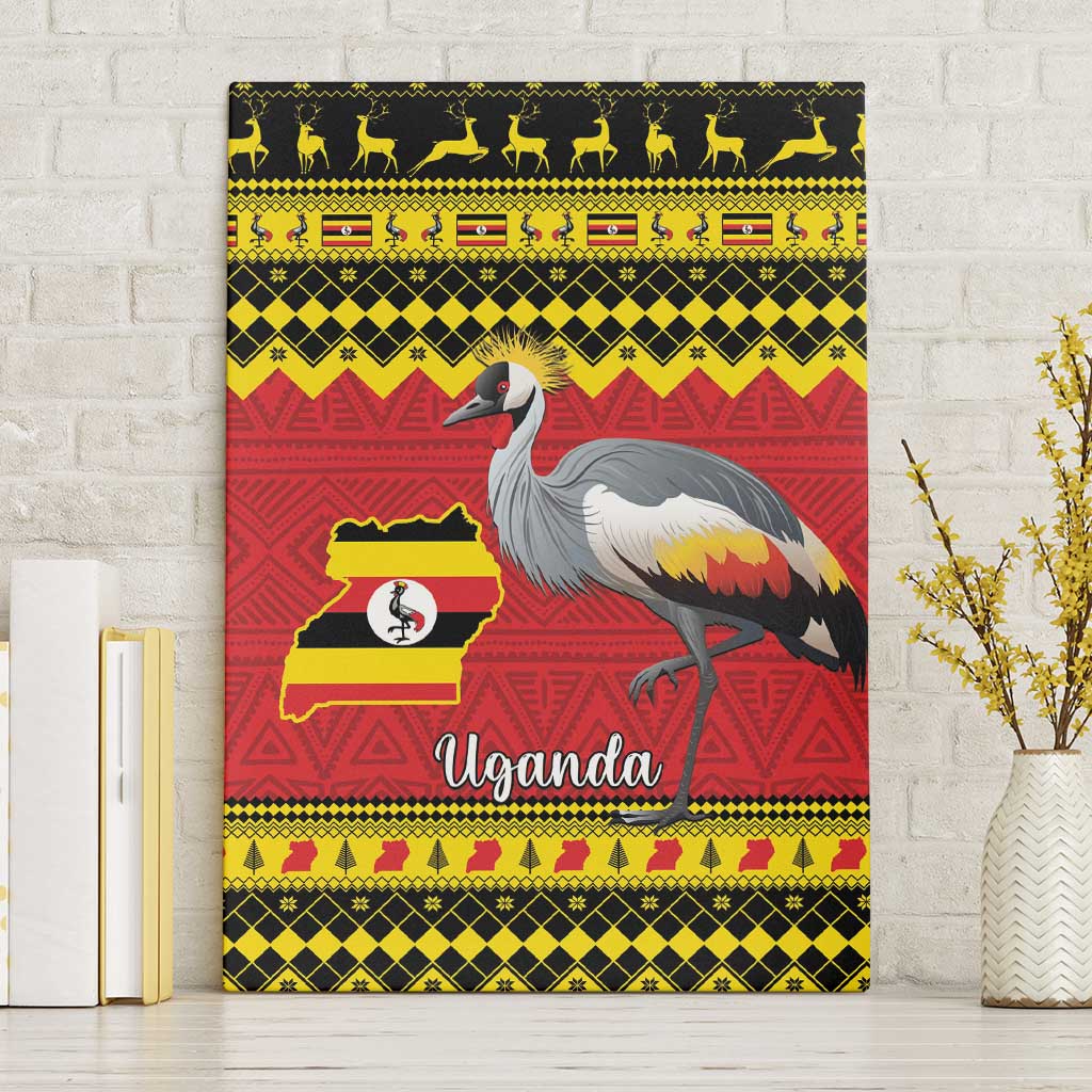 Uganda Christmas Canvas Wall Art Grey Crowned Crane With Flag Map - Wonder Print Shop