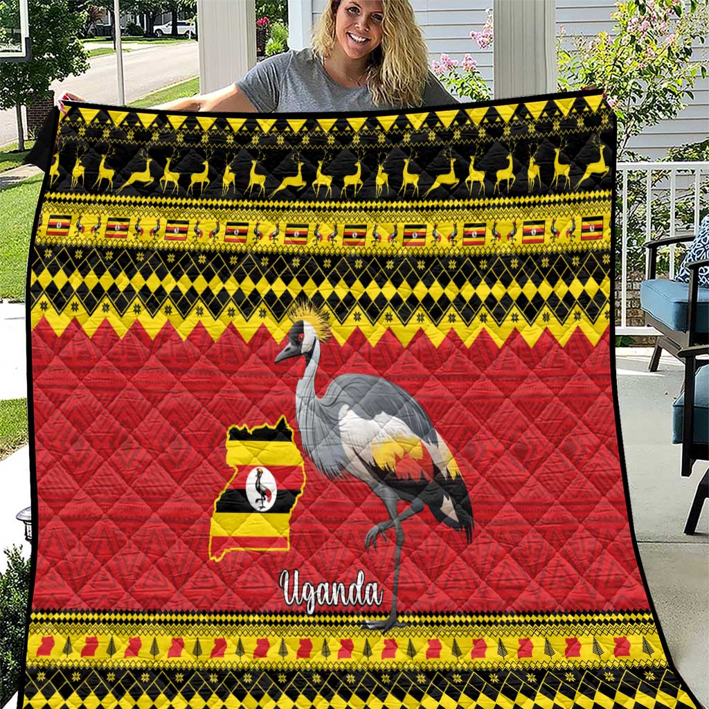 Uganda Christmas Quilt Grey Crowned Crane With Flag Map - Wonder Print Shop