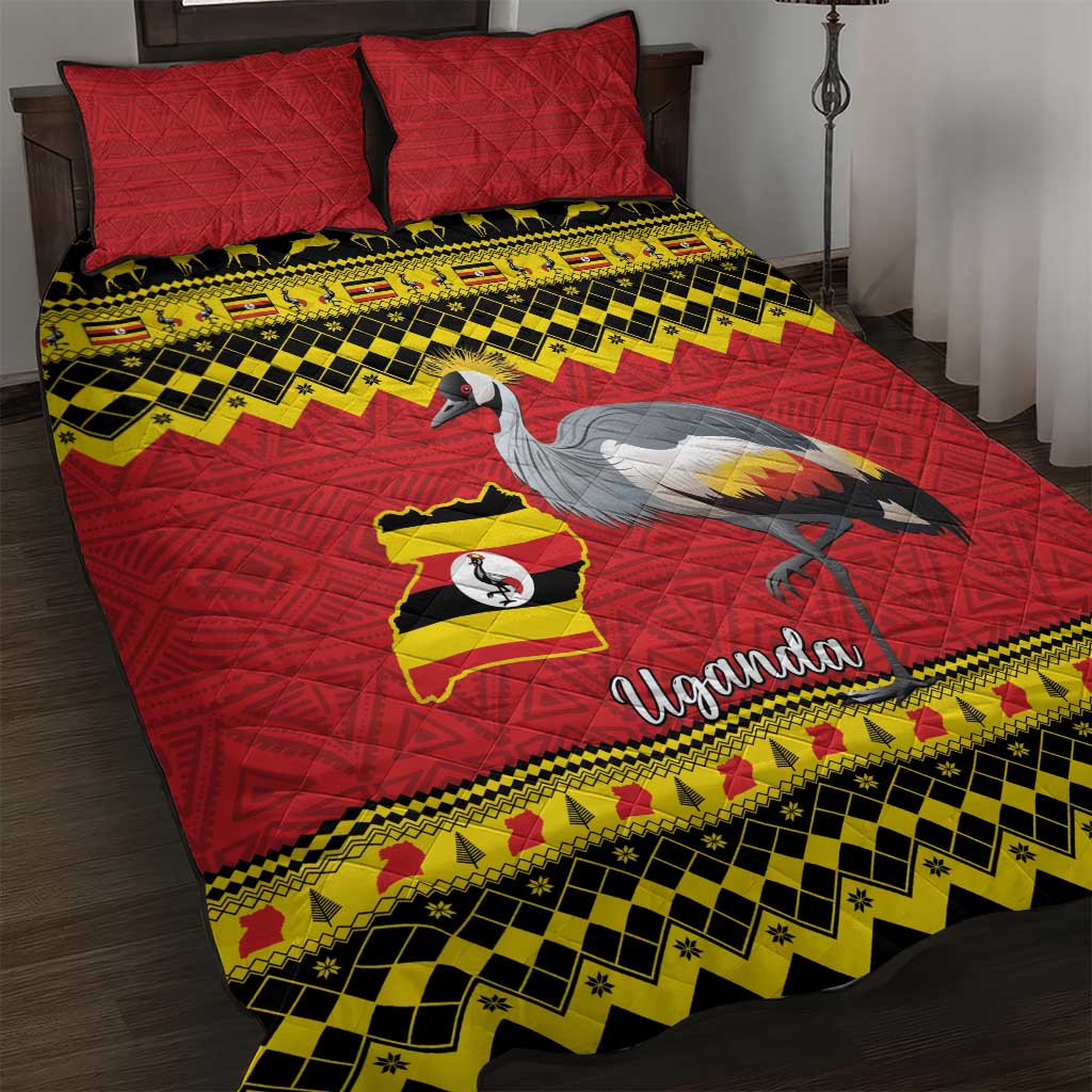 Uganda Christmas Quilt Bed Set Grey Crowned Crane With Flag Map - Wonder Print Shop