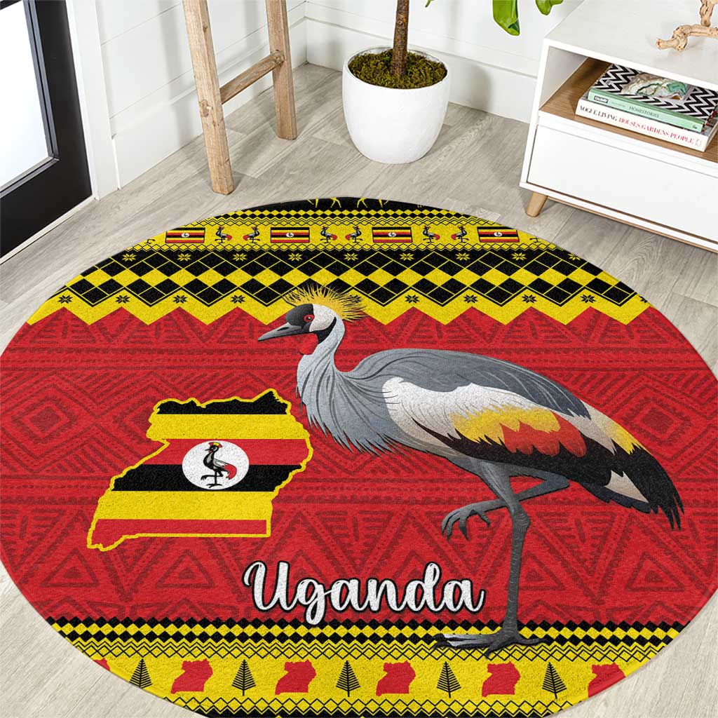 Uganda Christmas Round Carpet Grey Crowned Crane With Flag Map