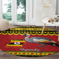Round Uganda round carpet with crowned crane and Uganda map, red ground with yellow border