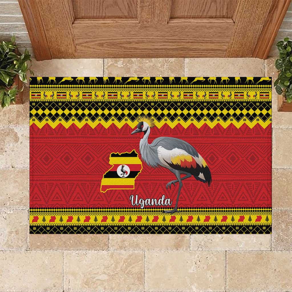 Uganda Christmas Rubber Doormat Grey Crowned Crane With Flag Map - Wonder Print Shop