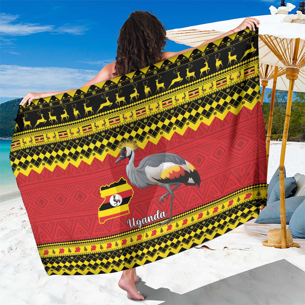 Uganda Christmas Sarong Grey Crowned Crane With Flag Map