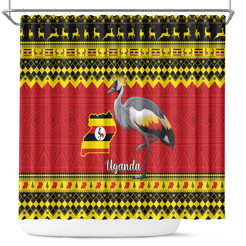 Uganda Christmas Shower Curtain Grey Crowned Crane With Flag Map