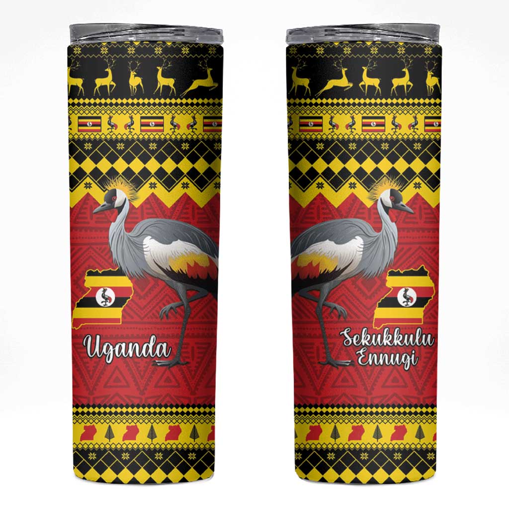 Uganda Christmas Skinny Tumbler Grey Crowned Crane With Flag Map LT15