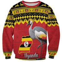 Uganda sweatshirt with crowned crane, flag map, and 'Uganda' word art