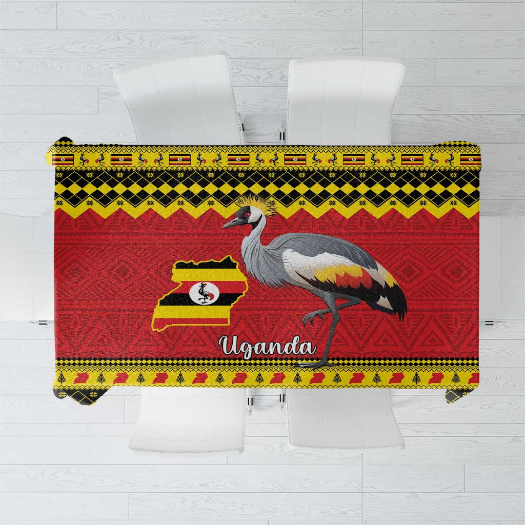 Uganda Christmas Tablecloth Grey Crowned Crane With Flag Map - Wonder Print Shop