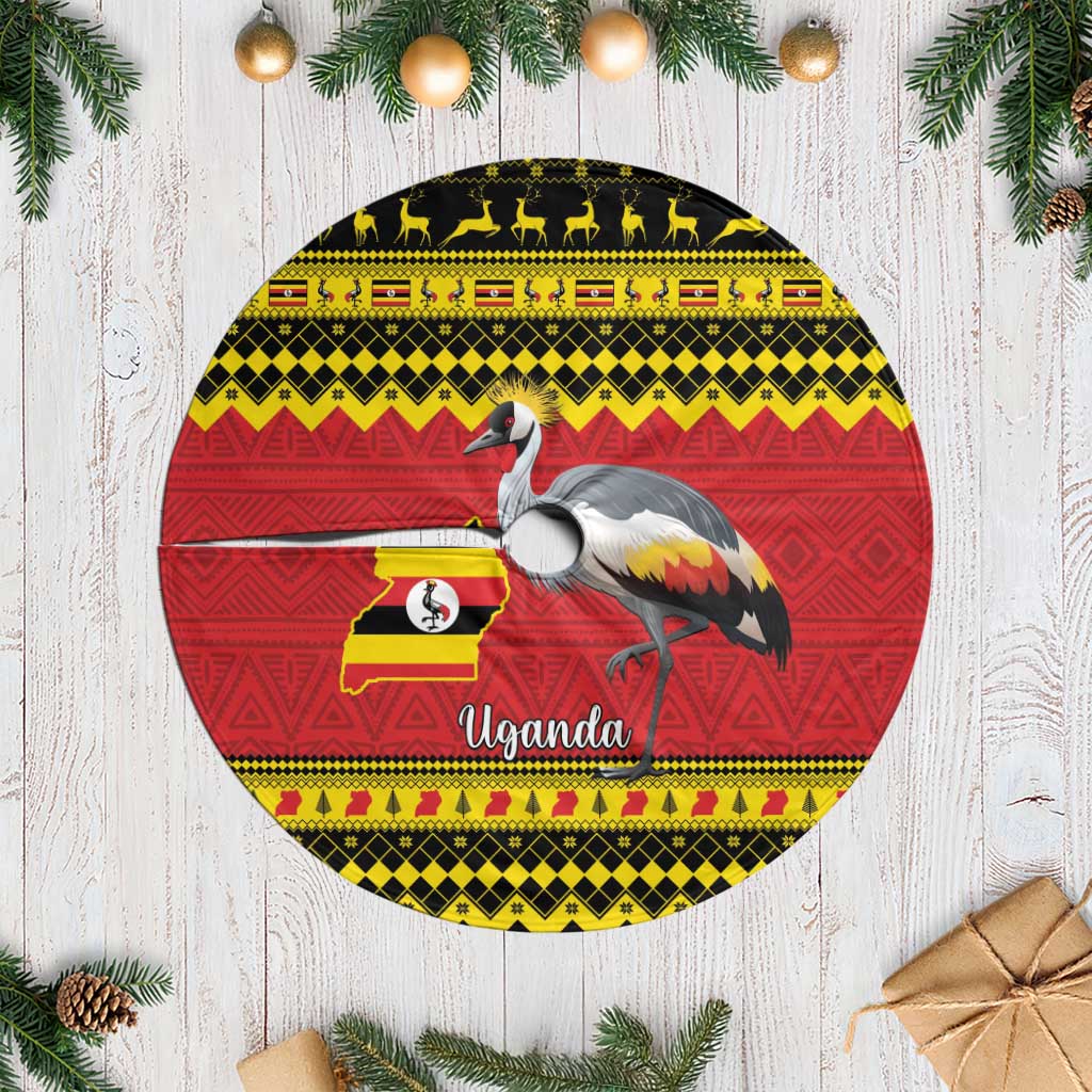 Uganda Christmas Tree Skirt Grey Crowned Crane With Flag Map - Wonder Print Shop