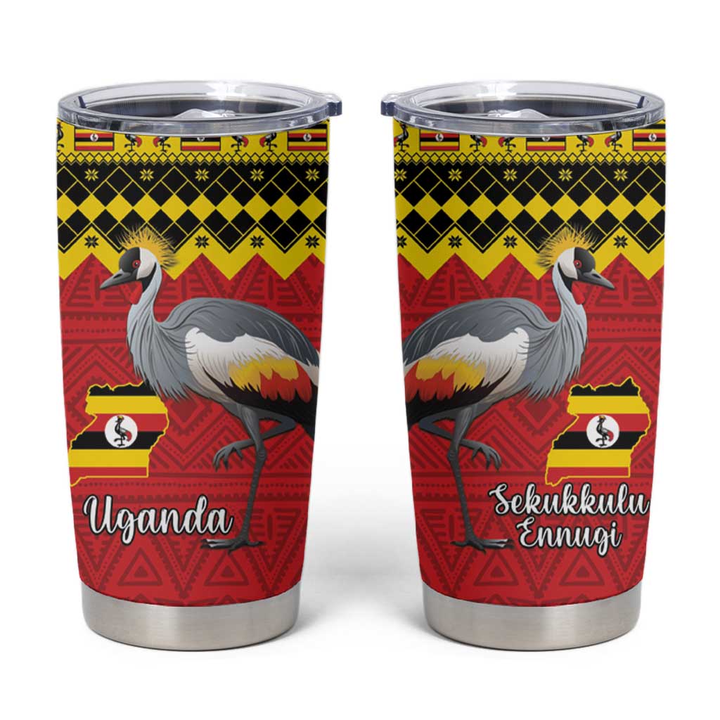 Uganda Christmas Tumbler Cup Grey Crowned Crane With Flag Map LT15