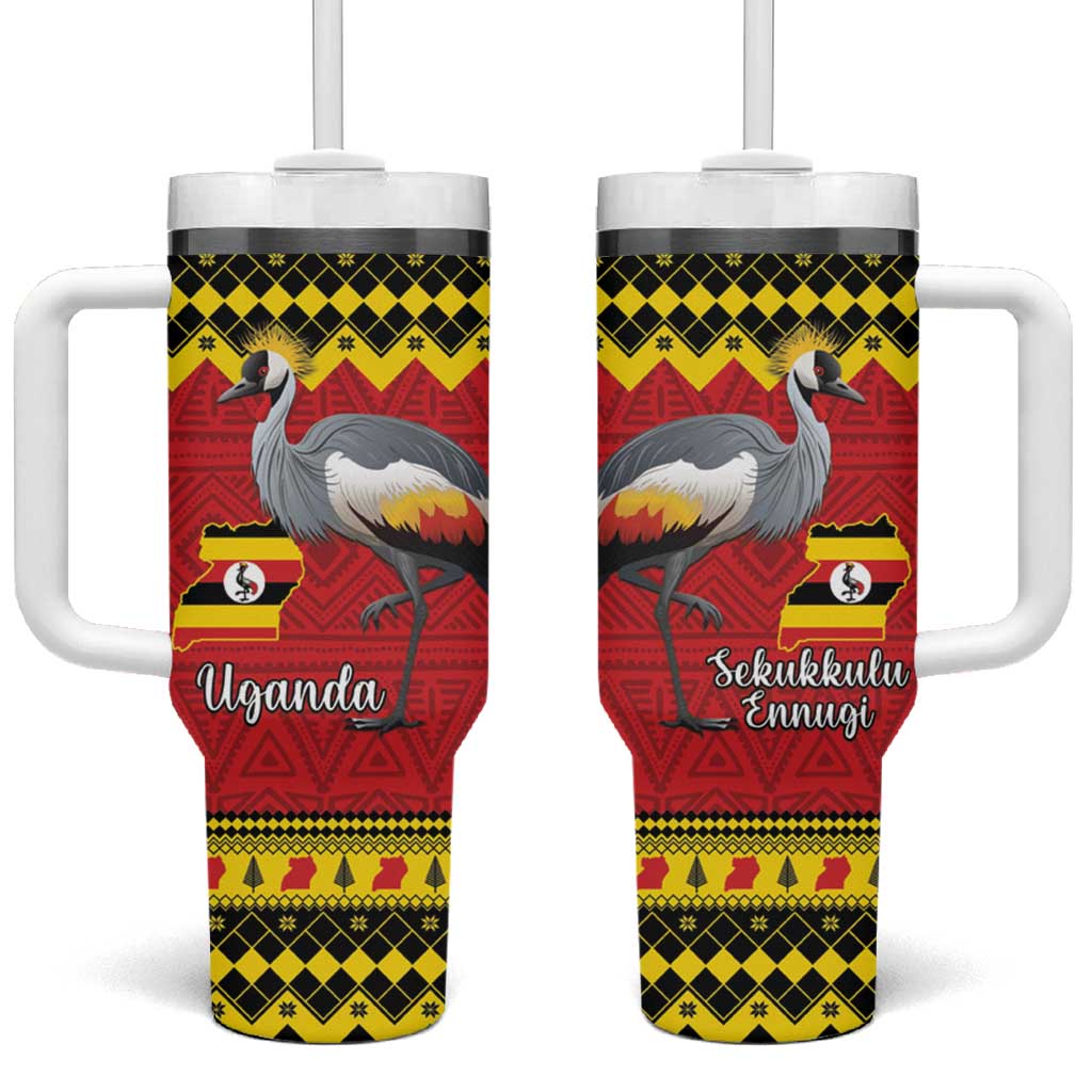 Uganda Christmas Tumbler With Handle Grey Crowned Crane With Flag Map LT15