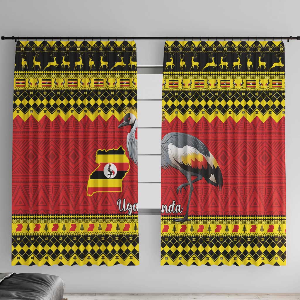 Uganda Christmas Window Curtain Grey Crowned Crane With Flag Map - Wonder Print Shop