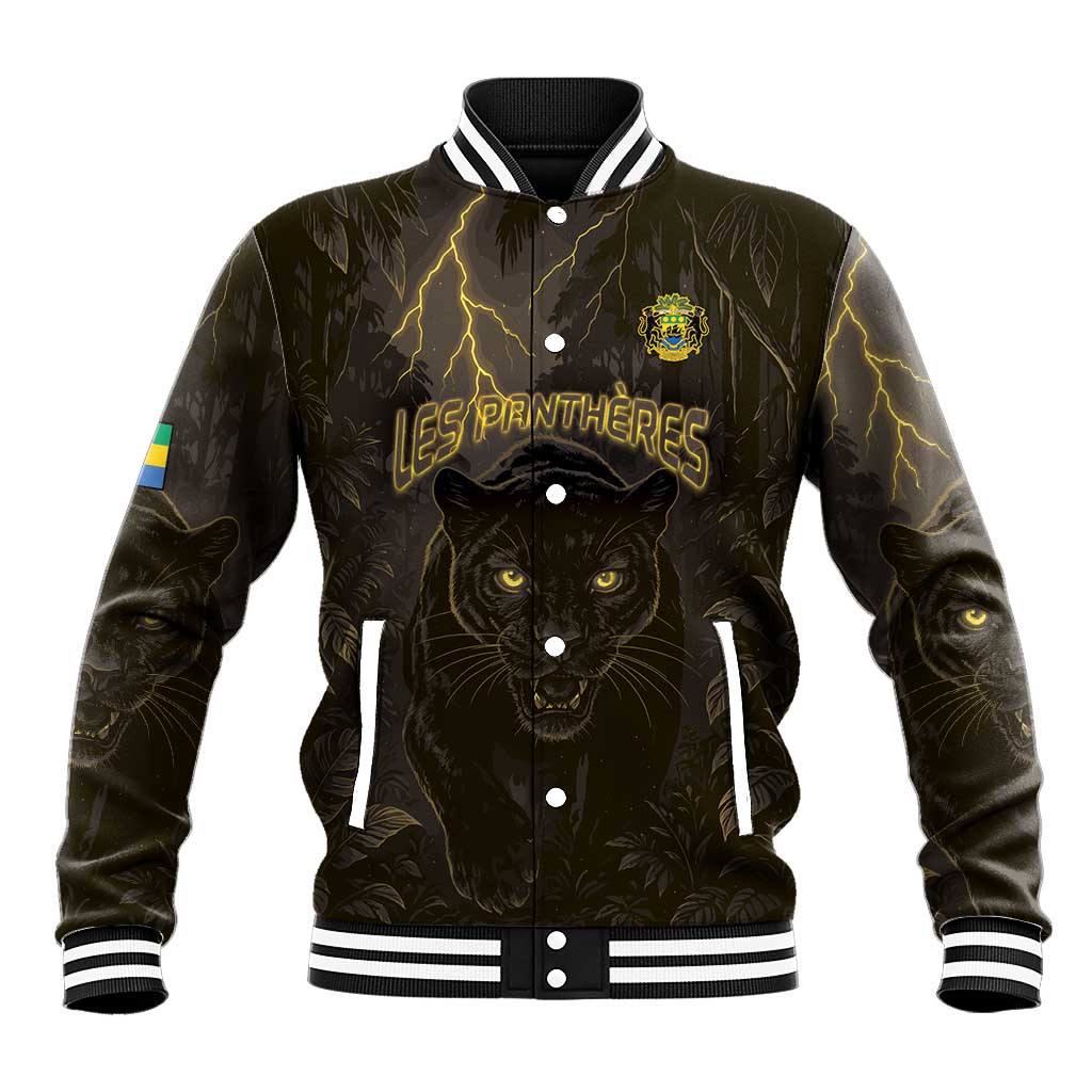 Custom Gabon Football Baseball Jacket Black Panther Thunder - Wonder Print Shop