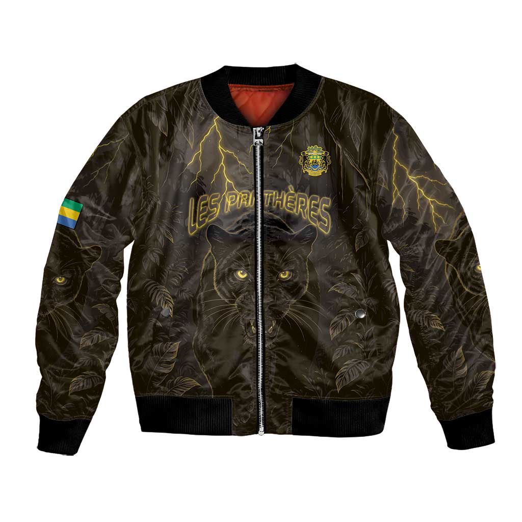 Custom Gabon Football Bomber Jacket Black Panther Thunder - Wonder Print Shop