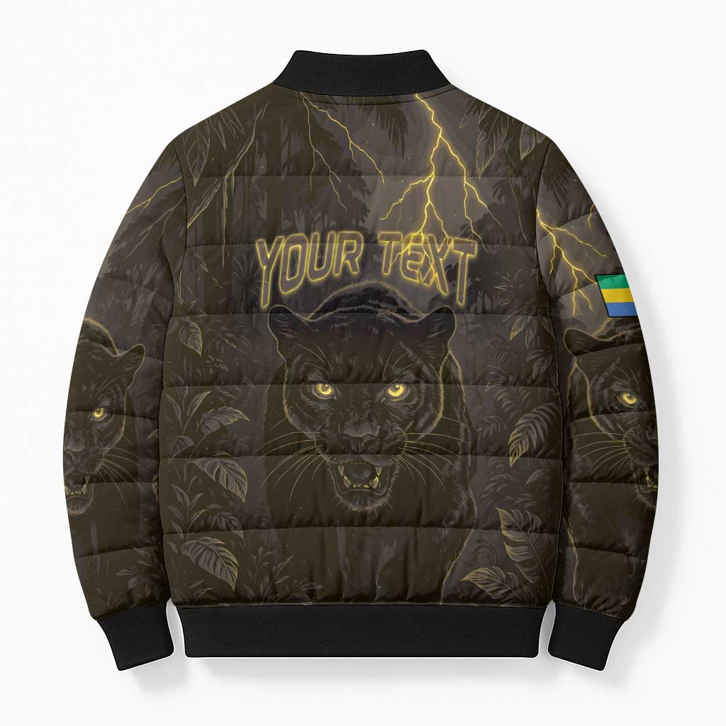 Custom Gabon Football Bomber Puffer Jacket Black Panther Thunder - Wonder Print Shop