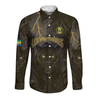 Custom Gabon Football Long Sleeve Button Shirt Black Panther Thunder - Wonder Print Shop