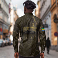 Custom Gabon Football Long Sleeve Button Shirt Black Panther Thunder - Wonder Print Shop
