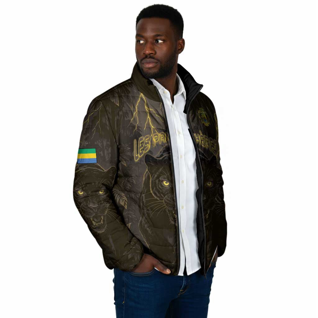 Custom Gabon Football Padded Jacket Black Panther Thunder - Wonder Print Shop