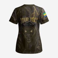 Custom Gabon Football Scrub Top Black Panther Thunder - Wonder Print Shop