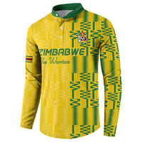 Custom Zimbabwe Football Button Sweatshirt Come On Warriors - Kente Pattern